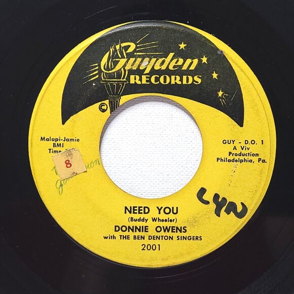 Guyden Other - Donnie Owens 45 Need You / If I'm Wrong on Guyden VG Rock